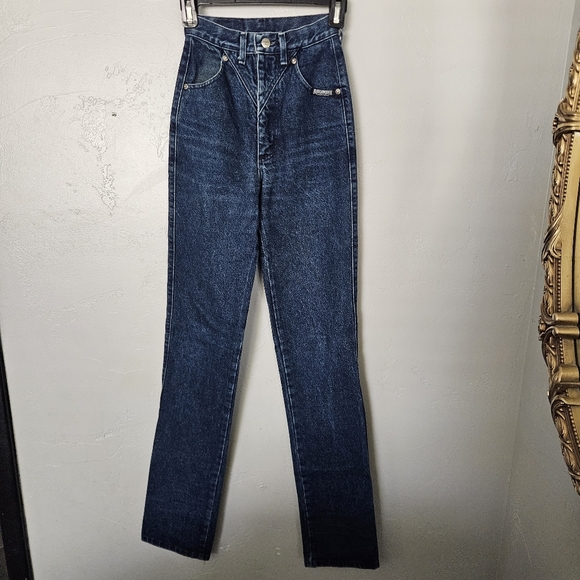 Roughrider Vintage Women's 0 High Rise Dark Blue Jeans Western Denim Concho 90s - Picture 2 of 8